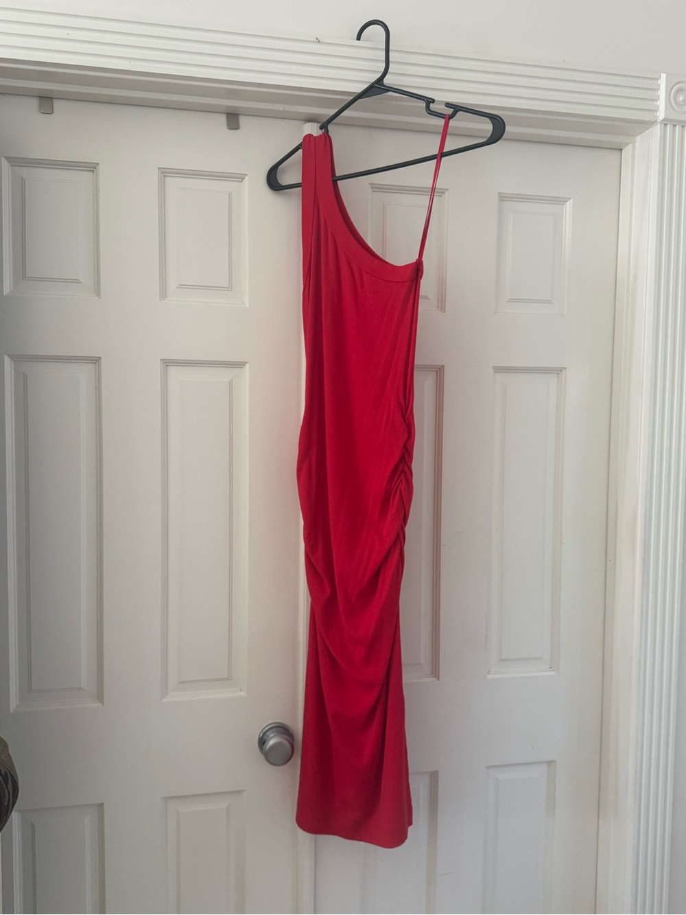 Michael Stars One Shoulder Red Ruched Ribbed Maxi Dress never worn Small